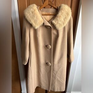 50s Tan Coat with Fur Collar and some flaws